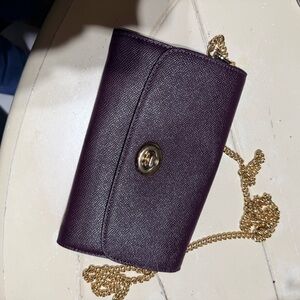 Coach Dark Purple Clutch with Gold Chain